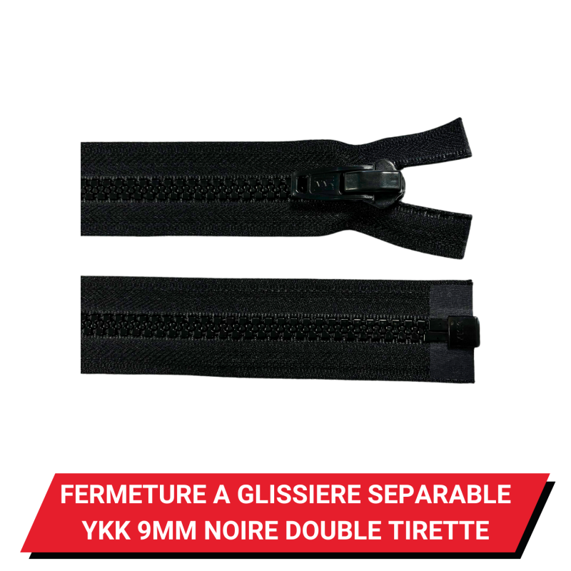 Fermeture à glissière séparable YKK 9 mm noire Double tirette - Longueur au choix